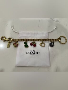Coach Gold Tone Multi Charm Keychain Bag Charm with Enamel Charms